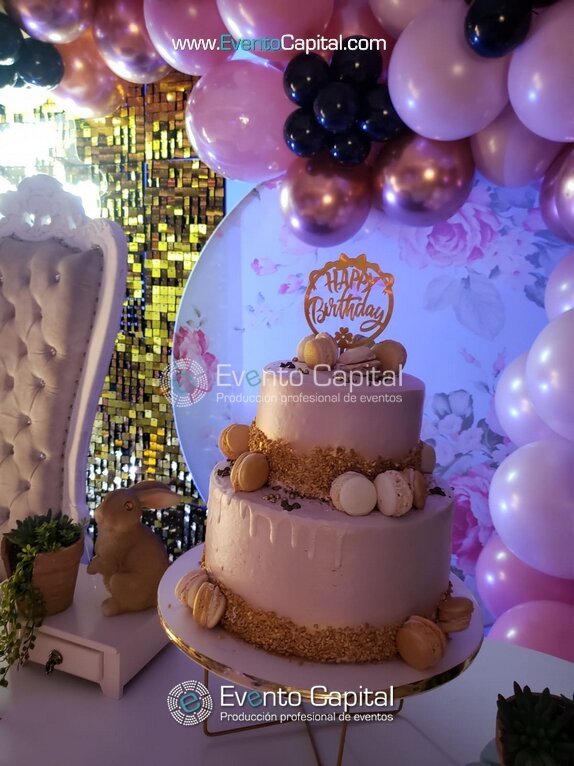 Quince 15 Años Arco Globos Oro Rosa Silla Trono Numeros Led Silla Tiffany Camino Rosa (28)