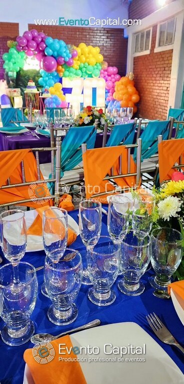 Cumpelaños Stand Tematico Luces Led Silla Tifany Mantelerias Colores (3)